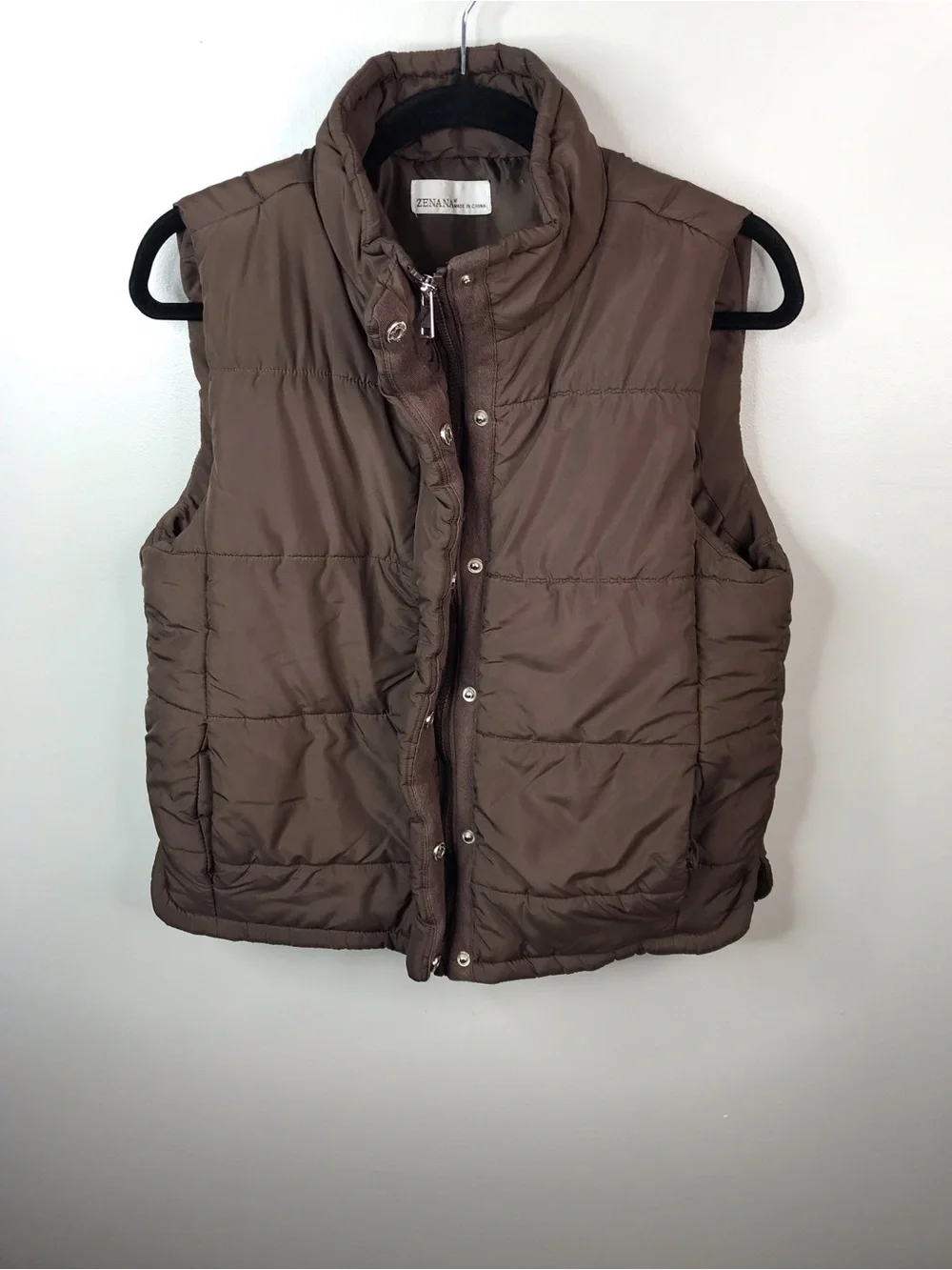 Zenana Outfitters Brown Quilted Puffer Vest Sz Medium